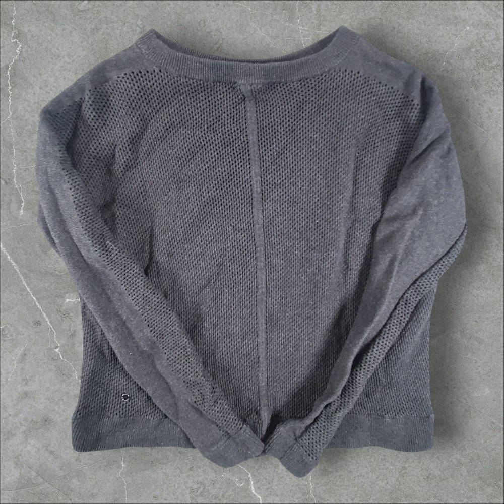 Lululemon Athletica Mesh Back Sweater Women Large Charcoal Gray Open Knit Active